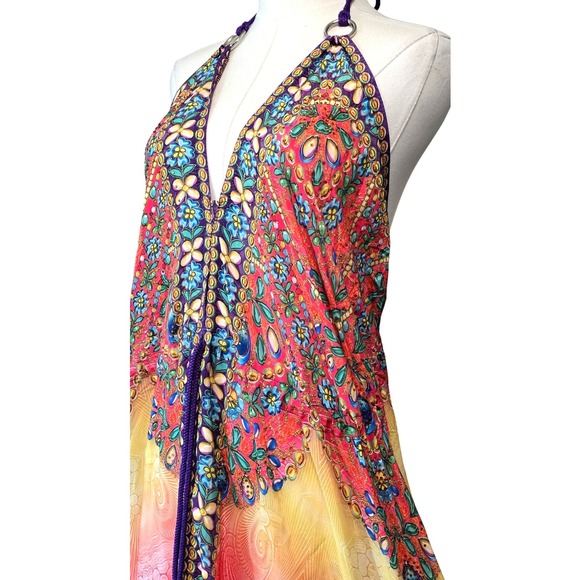Rima SXM Halter Maxi Dress Womens OS Multi-Color Like New Art Silk Boho Print - Picture 5 of 15